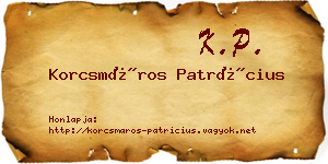 Korcsmáros Patrícius névjegykártya
